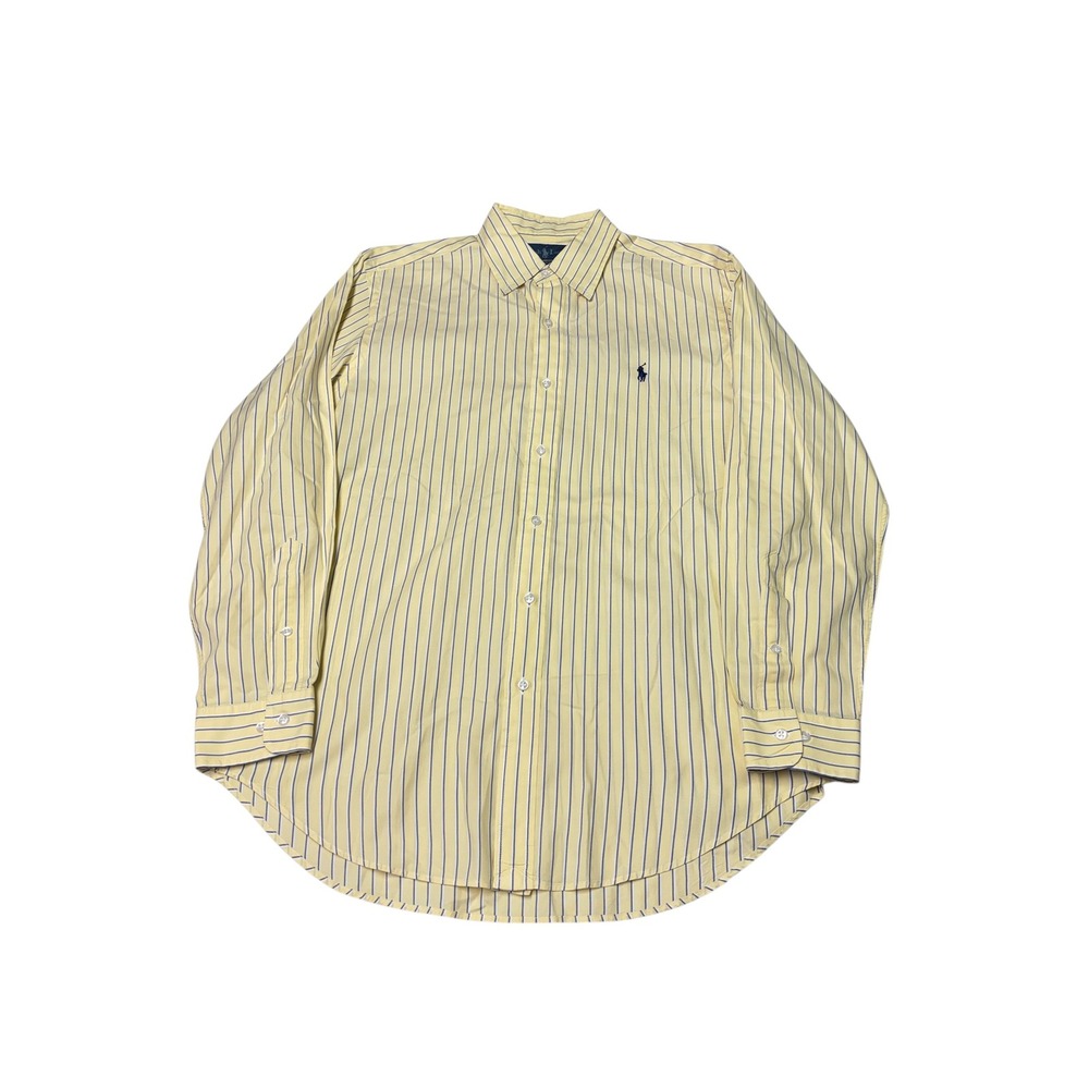 Ralph Lauren Mens Classic Fit Striped Oxford Shirt Yellow Blue 15.5 32/33
